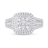 Thumbnail Image 3 of 0.95 CT. T.W. Cushion-Shaped Multi-Diamond Double Frame Triple Row Engagement Ring in 14K White Gold