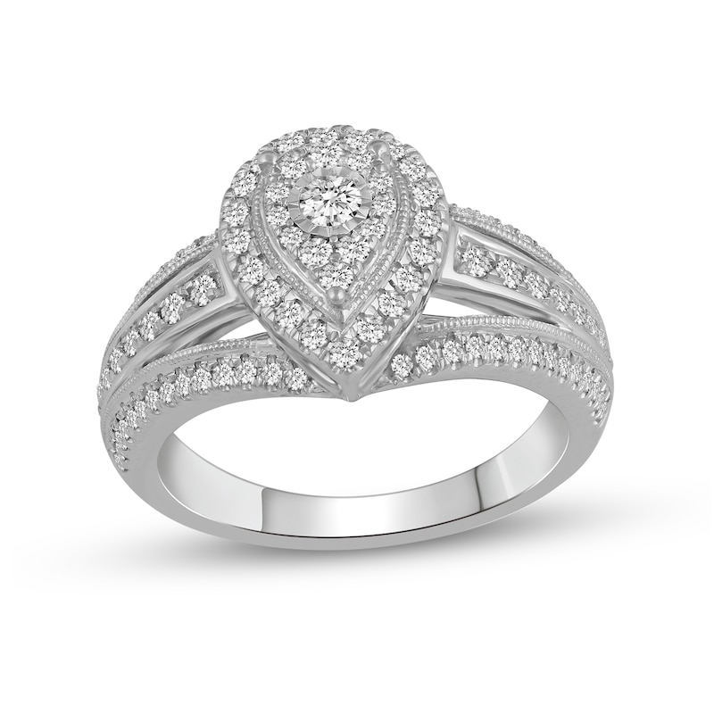 0.58 CT. T.W. Diamond Double Pear-Shaped Frame Split Shank Engagement ...