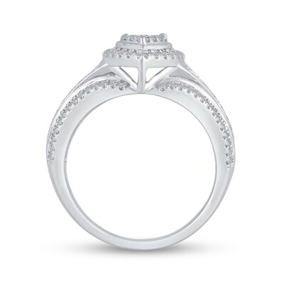 0.58 CT. T.W. Diamond Double Pear-Shaped Frame Split Shank Engagement Ring in 10K White Gold