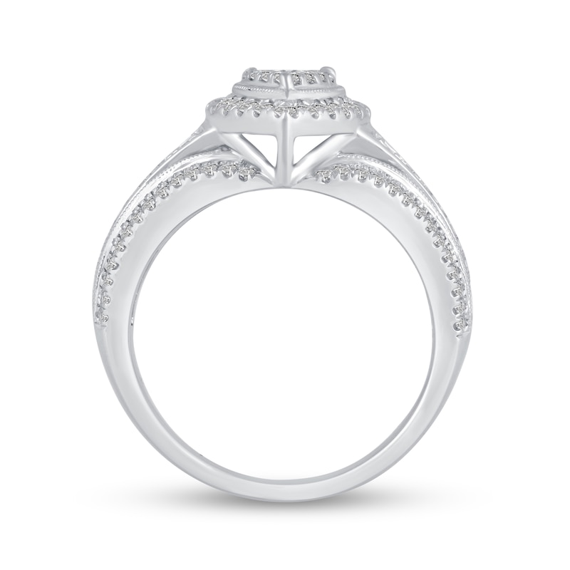 0.58 CT. T.W. Diamond Double Pear-Shaped Frame Split Shank Engagement Ring in 10K White Gold