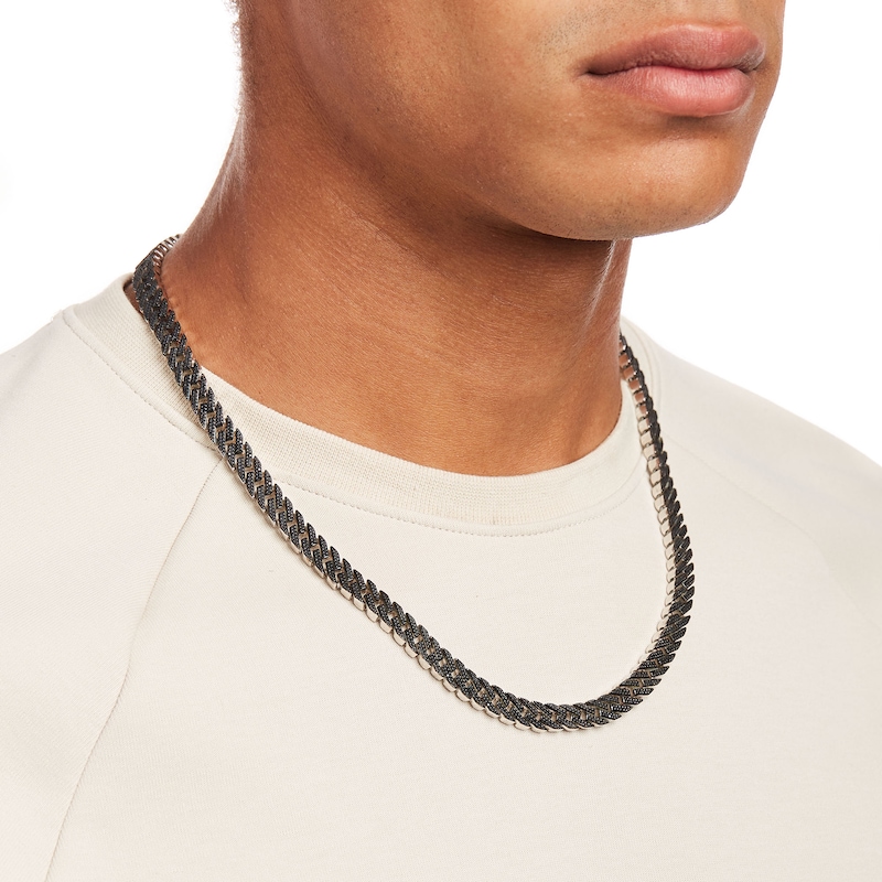 Main Image 2 of Men's 0.75 CT. T.W. Black Diamond Cuban Curb Chain Necklace in Sterling Silver – 22"