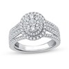0.95 CT. T.W. Diamond Triple Oval Frame Multi-Row Engagement Ring in 14K White Gold