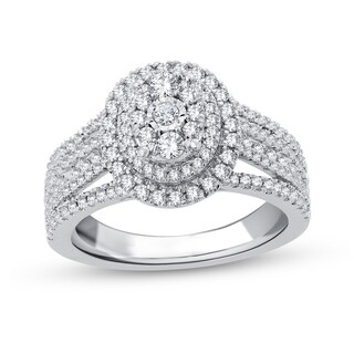 0.95 CT. T.W. Diamond Triple Oval Frame Multi-Row Engagement Ring in 14K White Gold