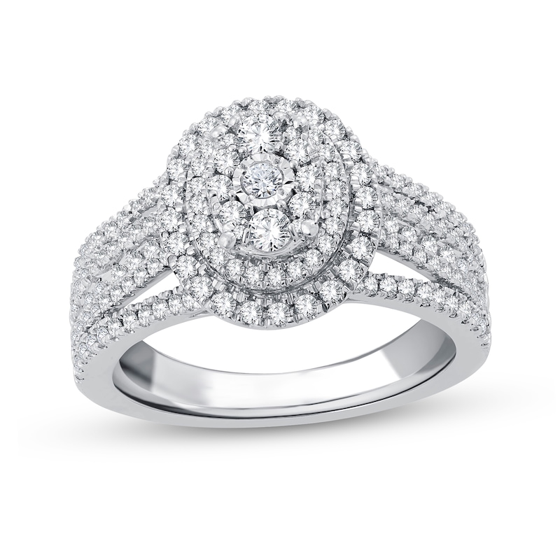 0.95 CT. T.W. Diamond Triple Oval Frame Multi-Row Engagement Ring in 14K White Gold|Peoples Jewellers
