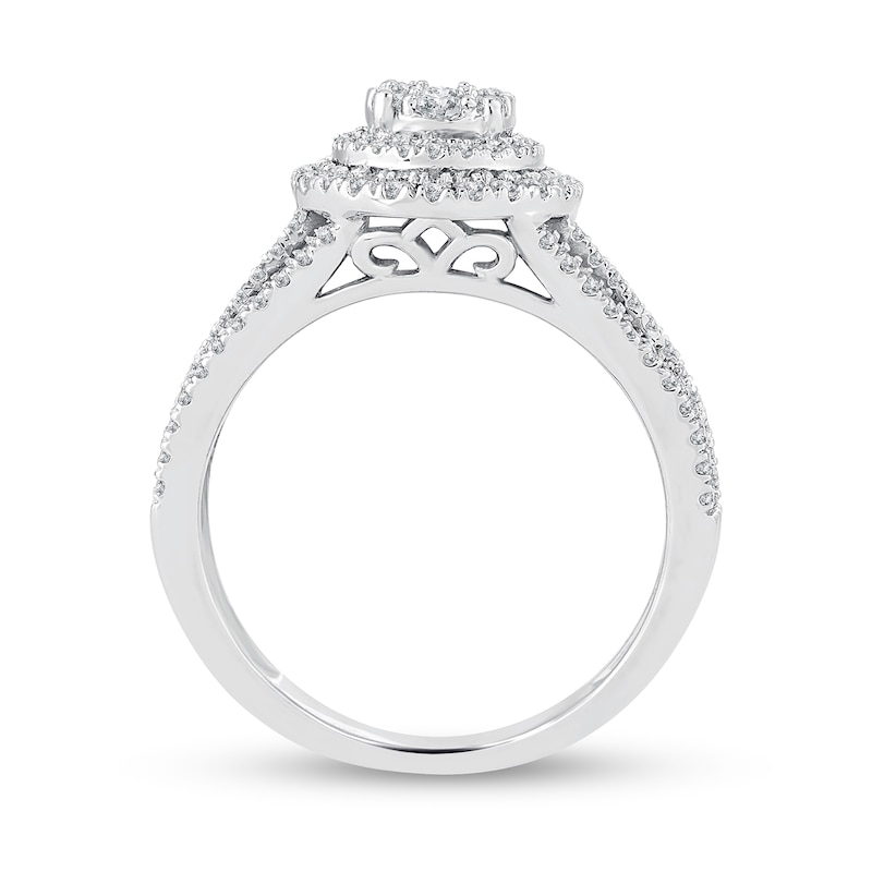 0.95 CT. T.W. Diamond Triple Oval Frame Multi-Row Engagement Ring in 14K White Gold|Peoples Jewellers