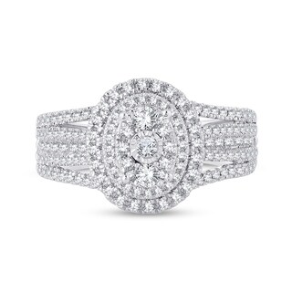 0.95 CT. T.W. Diamond Triple Oval Frame Multi-Row Engagement Ring in 14K White Gold