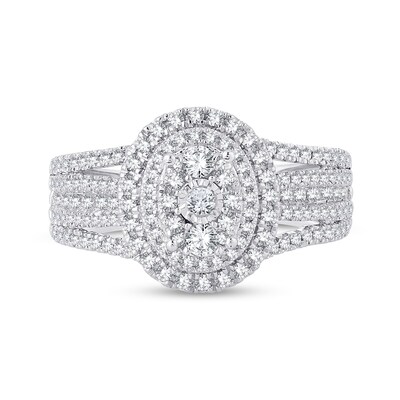 0.95 CT. T.W. Diamond Triple Oval Frame Multi-Row Engagement Ring in 14K White Gold