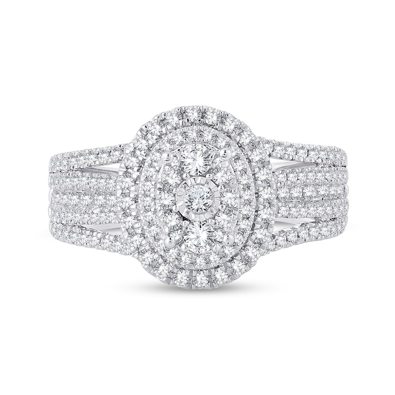 0.95 CT. T.W. Diamond Triple Oval Frame Multi-Row Engagement Ring in 14K White Gold