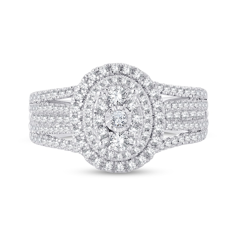 0.95 CT. T.W. Diamond Triple Oval Frame Multi-Row Engagement Ring in 14K White Gold|Peoples Jewellers