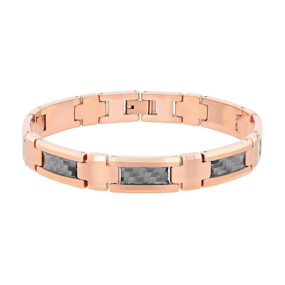 Men's Link Bracelet in Tungsten with Rose Ion-Plate and Grey Carbon Fibre – 8.75"