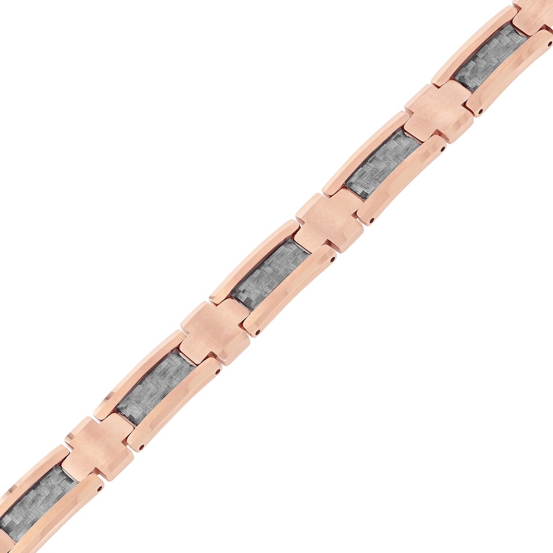 Men's Link Bracelet in Tungsten with Rose Ion-Plate and Grey Carbon Fibre – 8.75"|Peoples Jewellers