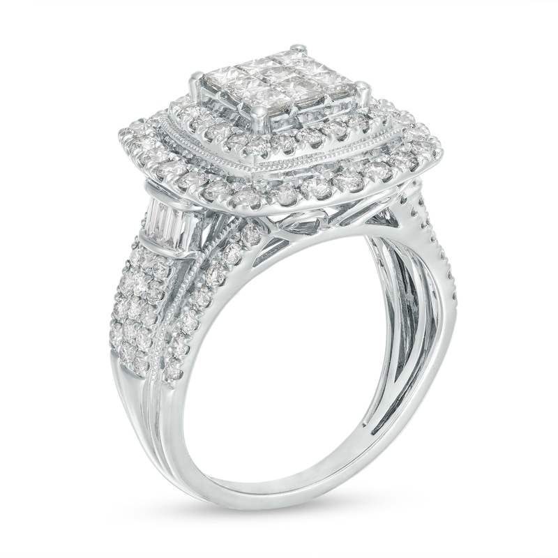 Main Image 3 of 2.00 CT. T.W. Princess-Cut Multi-Diamond Double Frame Vintage-Style Engagement Ring in 10K White Gold