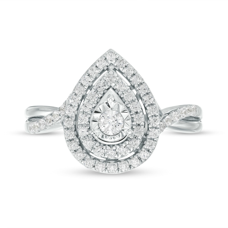 0.50 CT. T.W. Diamond Double Pear-Shaped Frame Twist Shank Engagement Ring in 10K White Gold (J/I3)