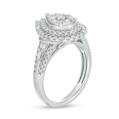 1.00 CT. T.W. Pear-Shaped Multi-Diamond Double Frame Multi-Row Engagement Ring in 10K White Gold