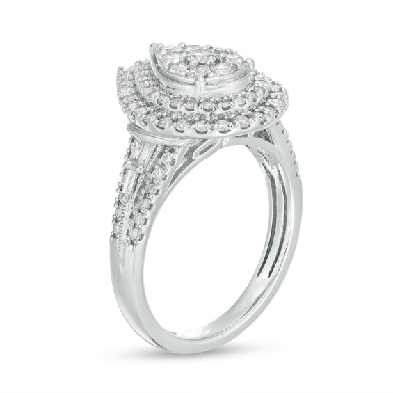 1.00 CT. T.W. Pear-Shaped Multi-Diamond Double Frame Multi-Row Engagement Ring in 10K White Gold
