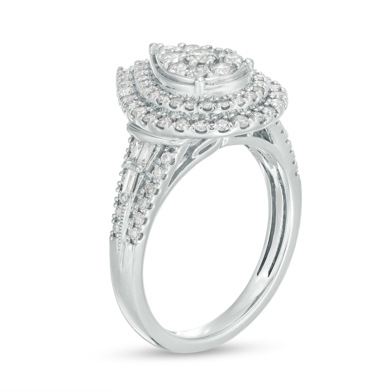 1.00 CT. T.W. Pear-Shaped Multi-Diamond Double Frame Multi-Row Engagement Ring in 10K White Gold