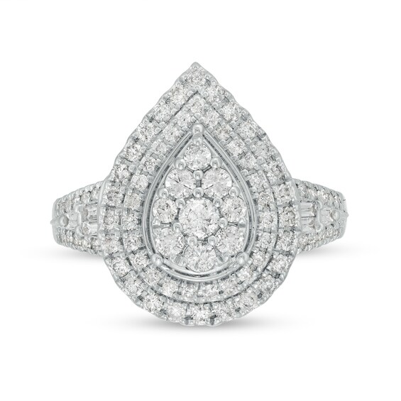 1.00 CT. T.W. Pear-Shaped Multi-Diamond Double Frame Multi-Row Engagement Ring in 10K White Gold