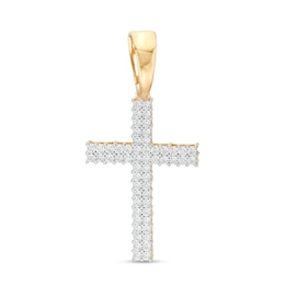 Men's 0.15 CT. T.W. Diamond Double Row Cross Necklace Charm in 10K Gold