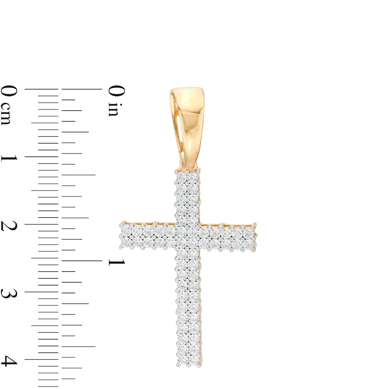 Main Image 2 of Men's 0.15 CT. T.W. Diamond Double Row Cross Necklace Charm in 10K Gold