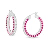 Thumbnail Image 1 of Lab-Created Ruby and White Lab-Created Sapphire Triple Row Hoop Earrings in Sterling Silver