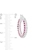 Thumbnail Image 3 of Lab-Created Ruby and White Lab-Created Sapphire Triple Row Hoop Earrings in Sterling Silver
