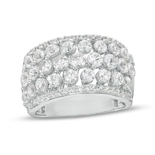 White Lab-Created Sapphire Multi-Row Band in Sterling Silver