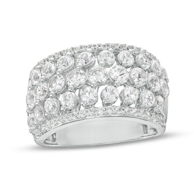 White Lab-Created Sapphire Multi-Row Band in Sterling Silver
