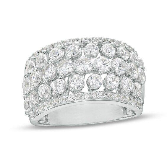 White Lab-Created Sapphire Multi-Row Band in Sterling Silver