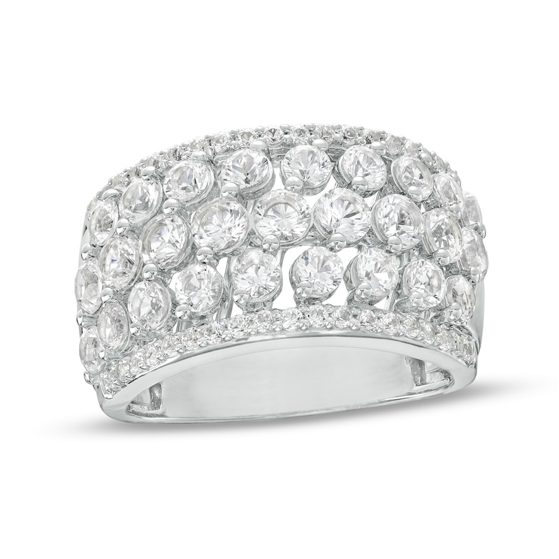 White Lab-Created Sapphire Multi-Row Band in Sterling Silver