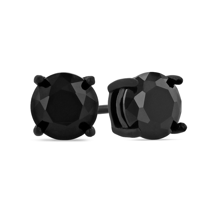 Men's 6.0mm Black Spinel Solitaire Stud Earrings in Stainless Steel with Black Ion-Plate