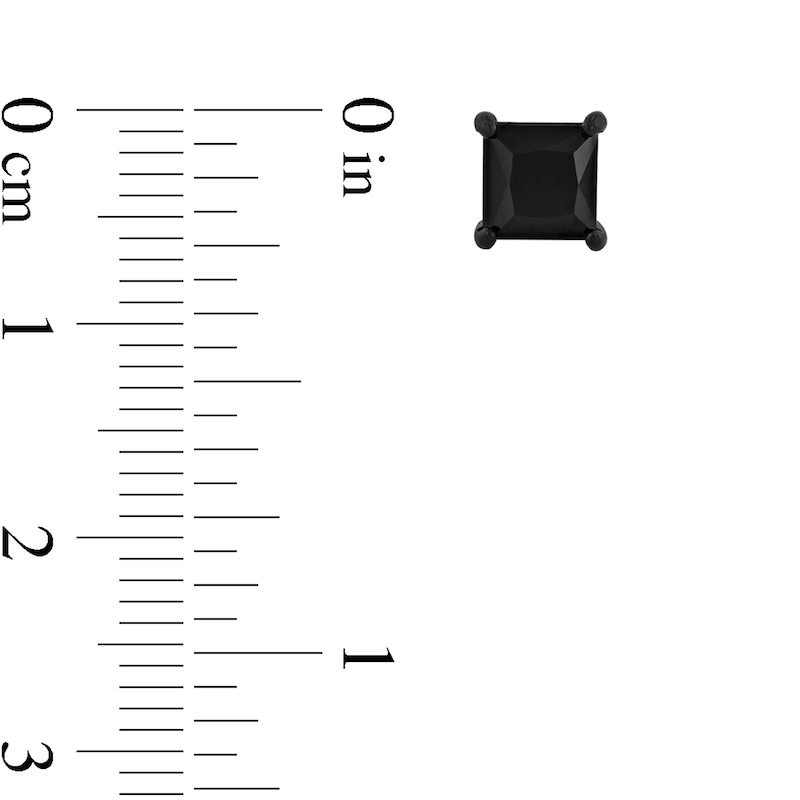 Main Image 2 of Men's 6.0mm Square-Cut Black Spinel Solitaire Stud Earrings in Stainless Steel with Black Ion-Plate