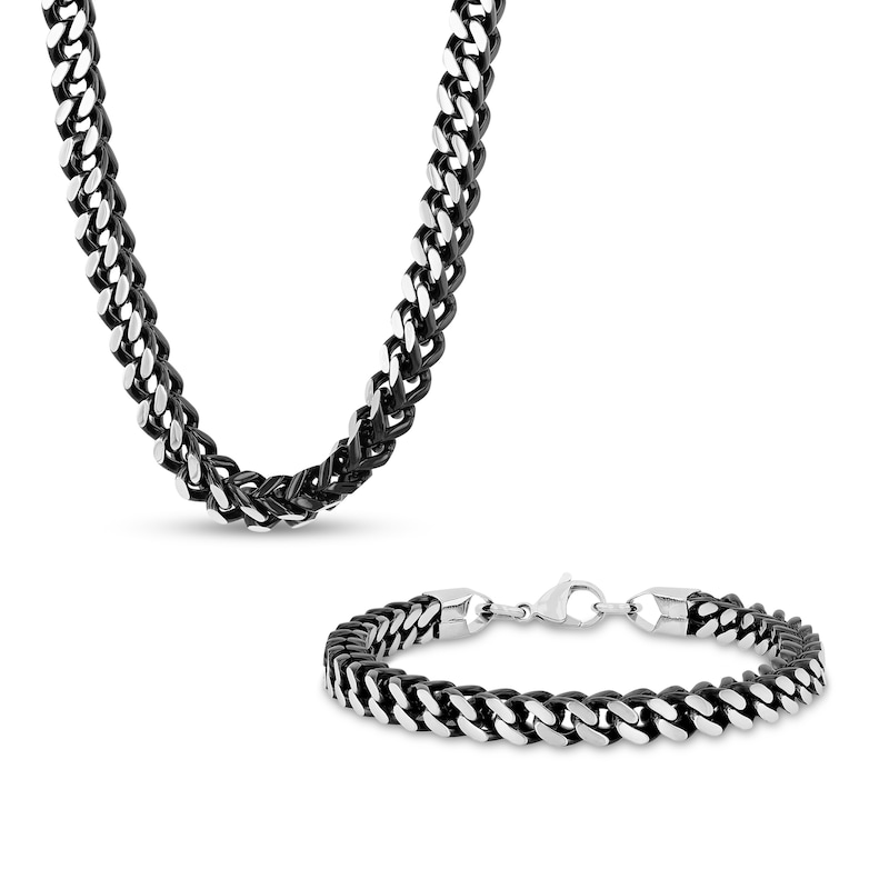 Men's 6.0mm Franco Snake Chain Necklace and Bracelet Set in Solid Stainless Steel  and Black Ion-Plate - 24"|Peoples Jewellers