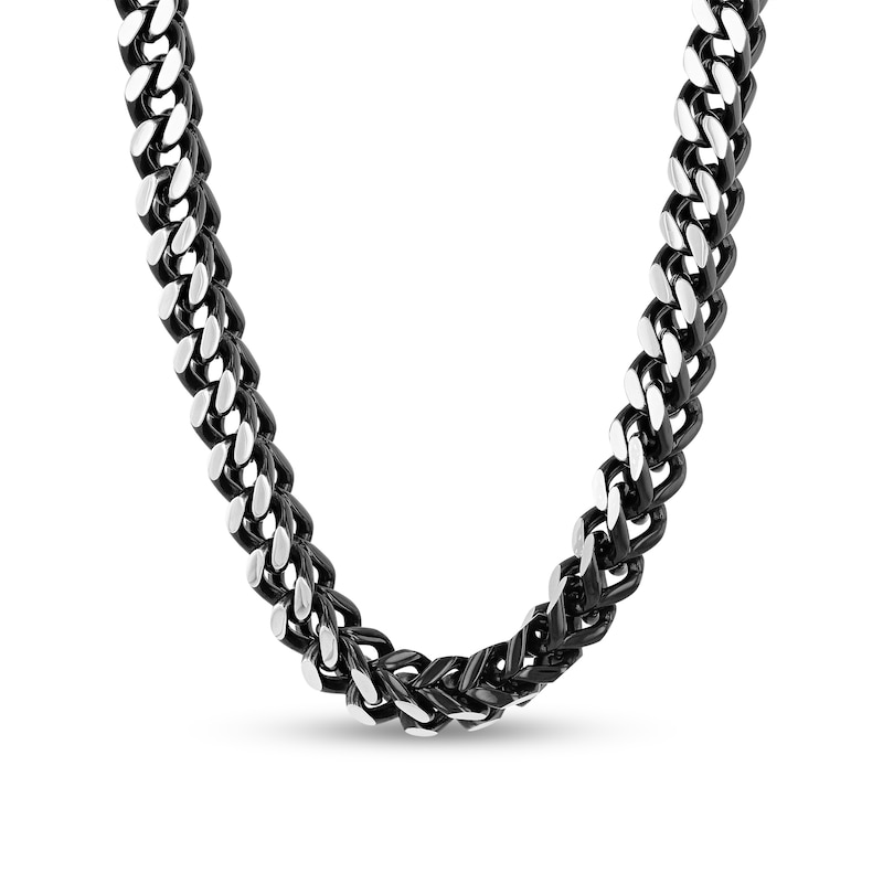 Main Image 2 of Men's 6.0mm Franco Snake Chain Necklace and Bracelet Set in Solid Stainless Steel  and Black Ion-Plate - 24"