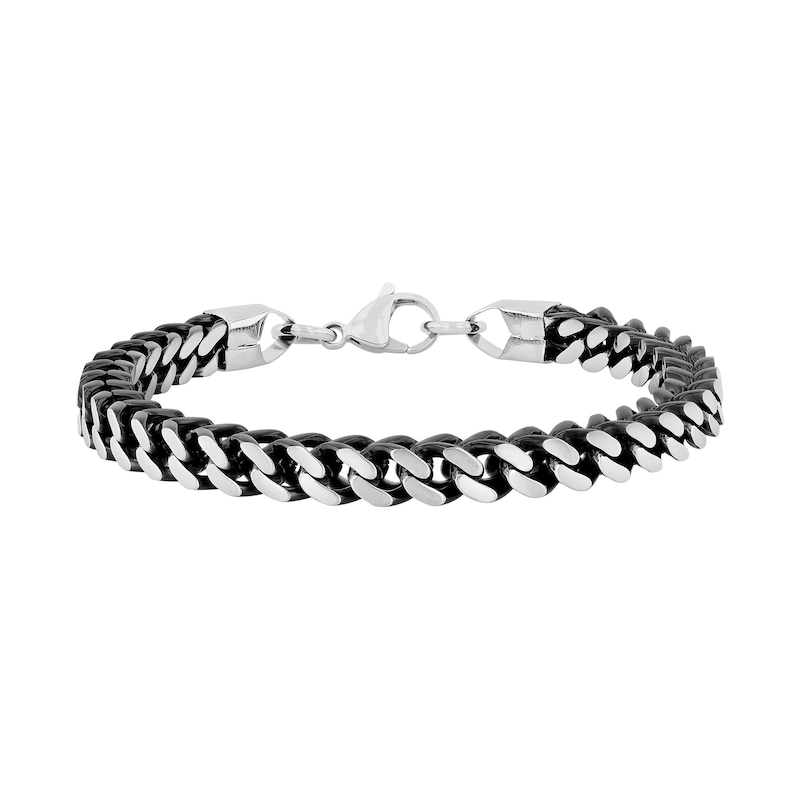 Main Image 3 of Men's 6.0mm Franco Snake Chain Necklace and Bracelet Set in Solid Stainless Steel  and Black Ion-Plate - 24"