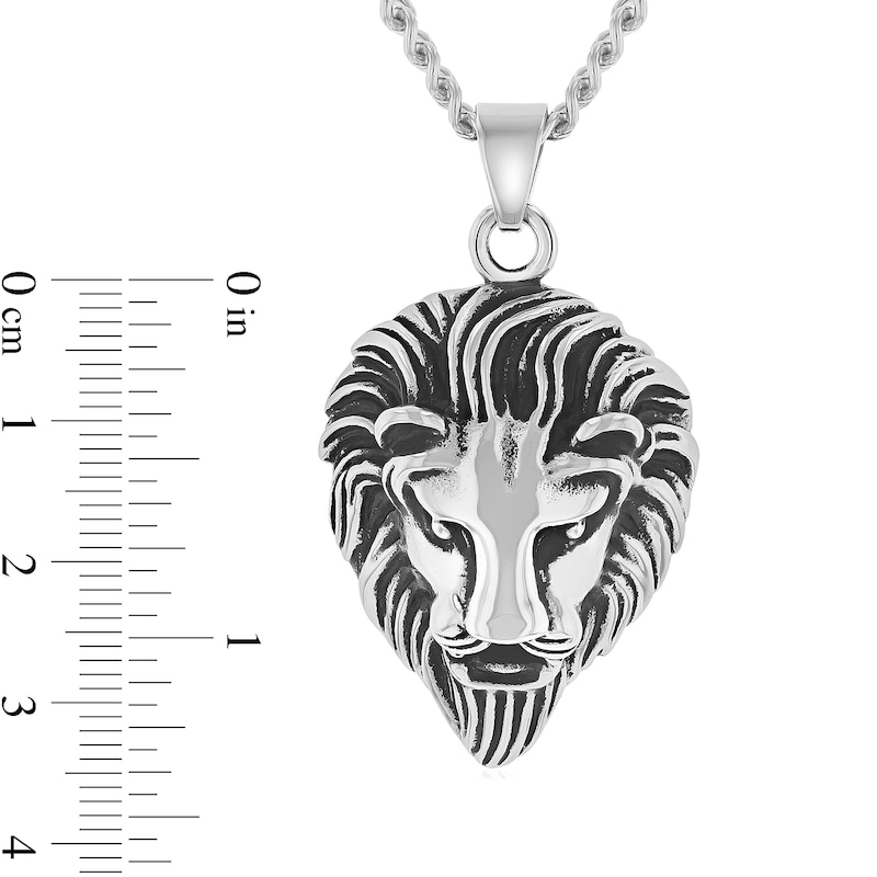 Main Image 2 of Men's Antique-Finish Lion Head Drop Pendant in Stainless Steel and Black Ion-Plate - 24"