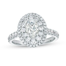 1.50 CT. T.W. Certified Canadian Oval Diamond Double Frame Engagement Ring in 14K White Gold (I/I1)