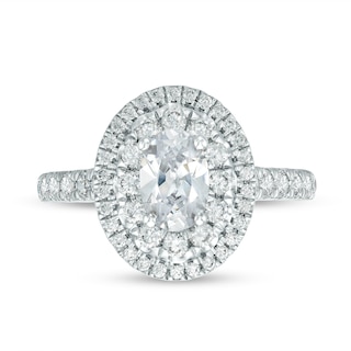 1.50 CT. T.W. Certified Canadian Oval Diamond Double Frame Engagement Ring in 14K White Gold (I/I1)