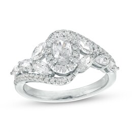 1.25 CT. T.W. Certified Canadian Oval Diamond Frame Leaf-Sides Bypass Engagement Ring in 14K White Gold (I/I1)