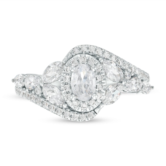 1.25 CT. T.W. Certified Canadian Oval Diamond Frame Leaf-Sides Bypass Engagement Ring in 14K White Gold (I/I1)