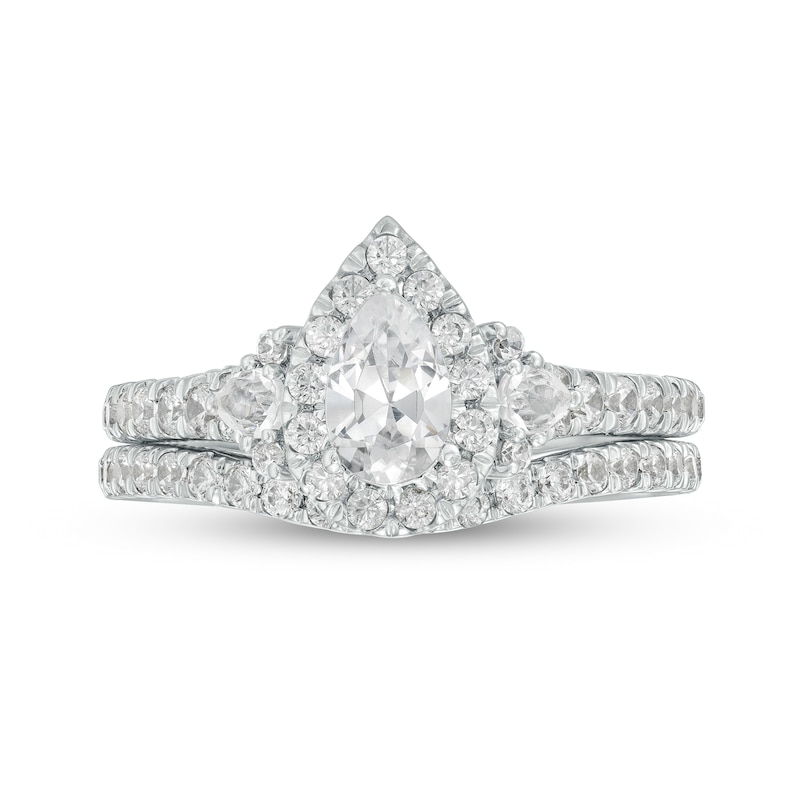 1.25 CT. T.W. Certified Canadian Pear-Shaped Diamond Frame Collar with Floral Accent Bridal Set in 14K White Gold