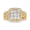 Thumbnail Image 3 of 2.00 CT. T.W. Princess-Cut Multi-Diamond Cushion Frame Triple Row Twist Shank Engagement Ring in 14K Gold