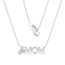 Diamond Accent Cat "MOM" Necklace in 10K White Gold – 17"