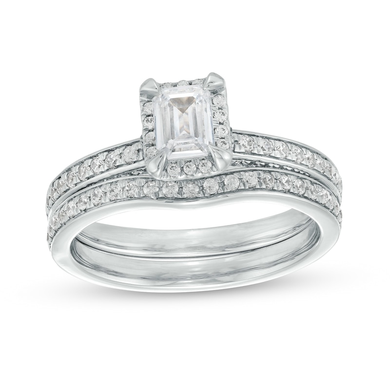 1.00 CT. T.W. Emerald-Cut Diamond Frame Bridal Set in 14K White Gold|Peoples Jewellers