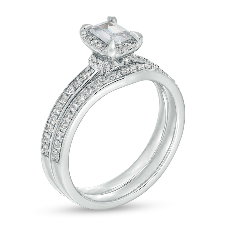 1.00 CT. T.W. Emerald-Cut Diamond Frame Bridal Set in 14K White Gold