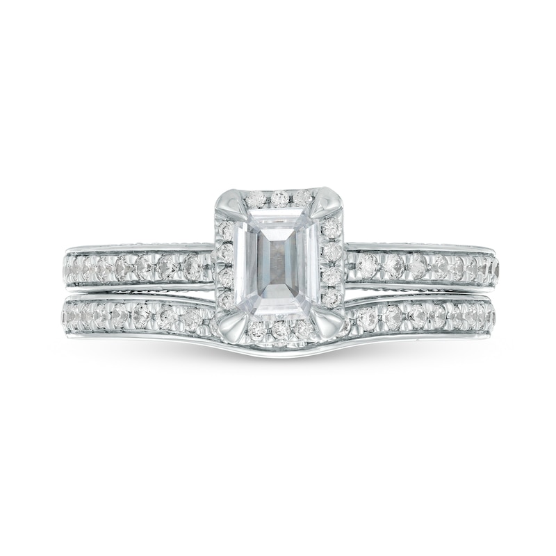 1.00 CT. T.W. Emerald-Cut Diamond Frame Bridal Set in 14K White Gold