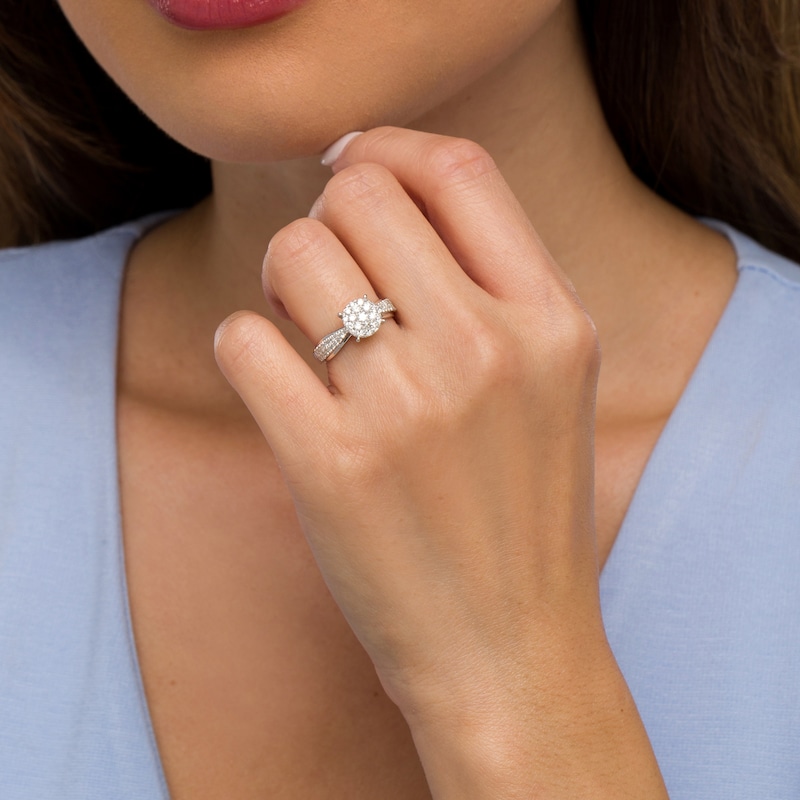 Main Image 2 of 0.75 CT. T.W. Multi-Diamond Tapered Double Row Split Shank Engagement Ring in 10K White Gold