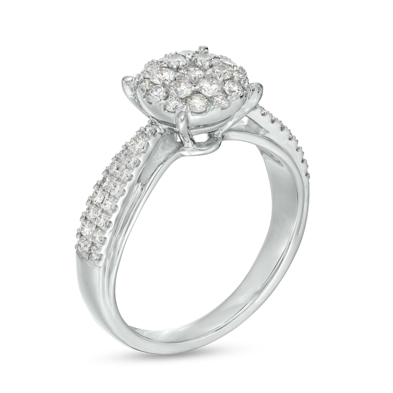 Main Image 3 of 0.75 CT. T.W. Multi-Diamond Tapered Double Row Split Shank Engagement Ring in 10K White Gold