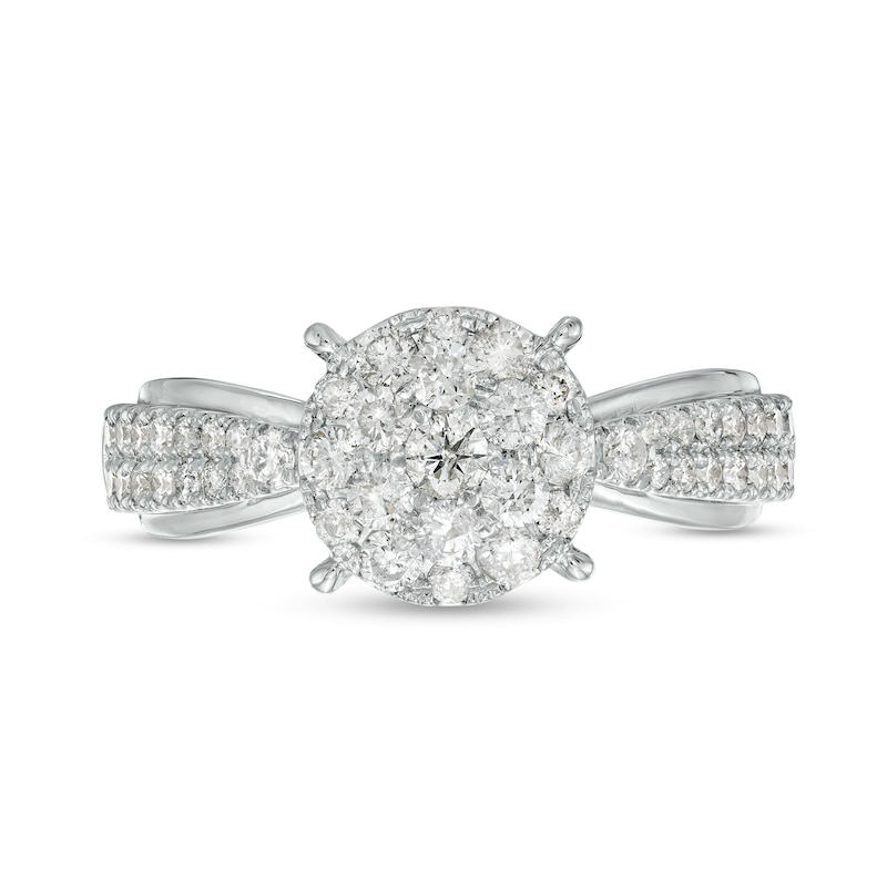 Main Image 4 of 0.75 CT. T.W. Multi-Diamond Tapered Double Row Split Shank Engagement Ring in 10K White Gold