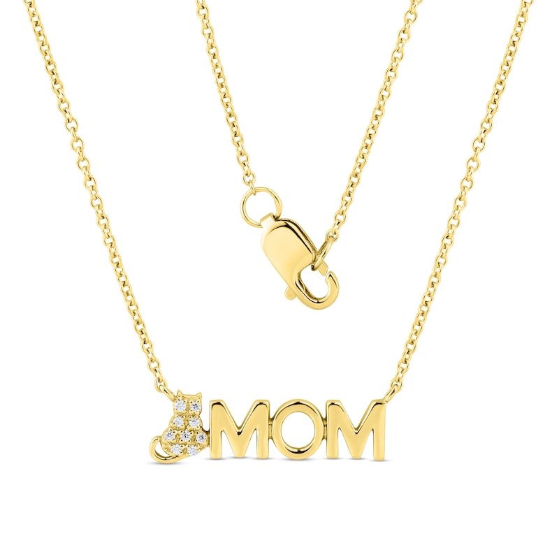 Diamond Accent Cat "MOM" Necklace in 10K Gold – 17"