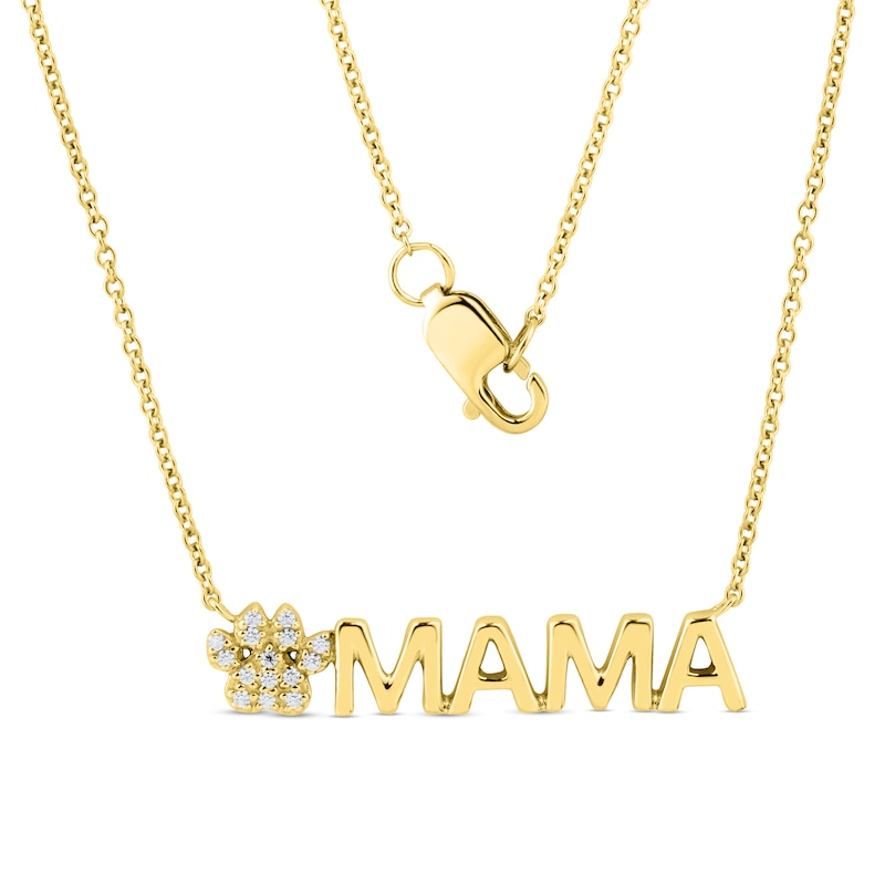 Main Image 1 of Diamond Accent Paw Print "MAMA" Necklace in 10K Gold – 17"